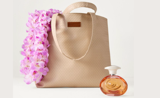 tote bag with pink lei with fragrance 