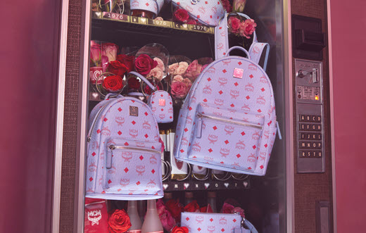MCM bag in a vending machine with roses