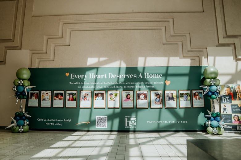 Image with Every Heart Deserves a Home with photos of children and teenagers and their biographies with two balloon columns