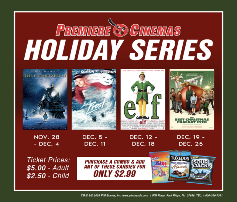 Movie posters with the dates listed below with candy images