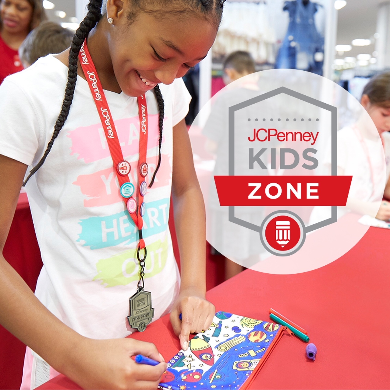 JC Penney Kids Zone. Girl participating in coloring craft.