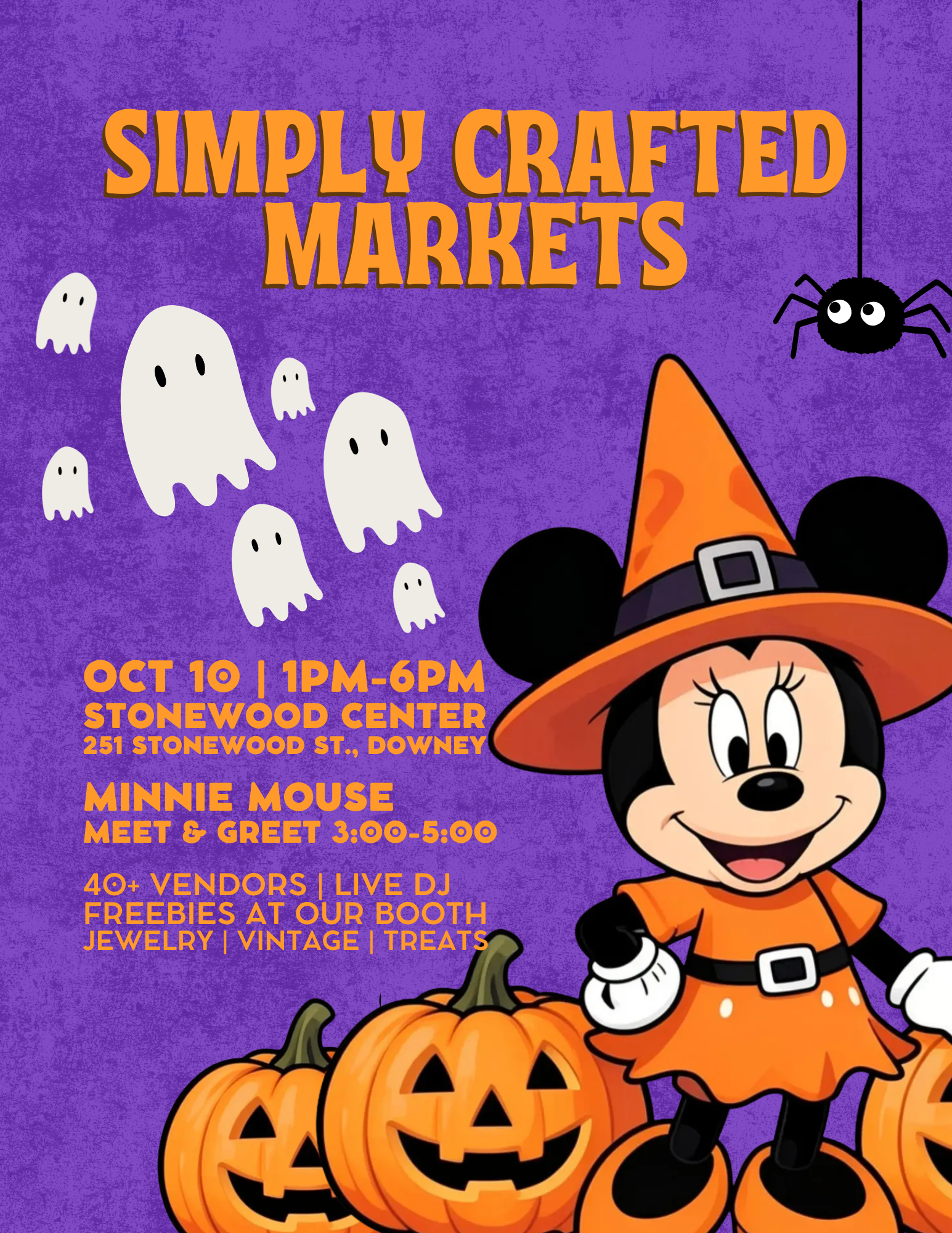 Stonewood Center invites you to join us for the Simply Crafted Popup Market. 
Location: Parking Lot off Lakewood Blvd.
Date: Saturday, October 10
Time: 1pm - 6pm
Music - Treats - and shopping.
Click the flyer for more details.