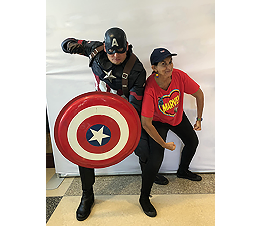 Persephone, Kids Club master of ceremonies with Captain America