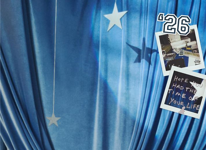 graduation style photo backdrop with polaroid 