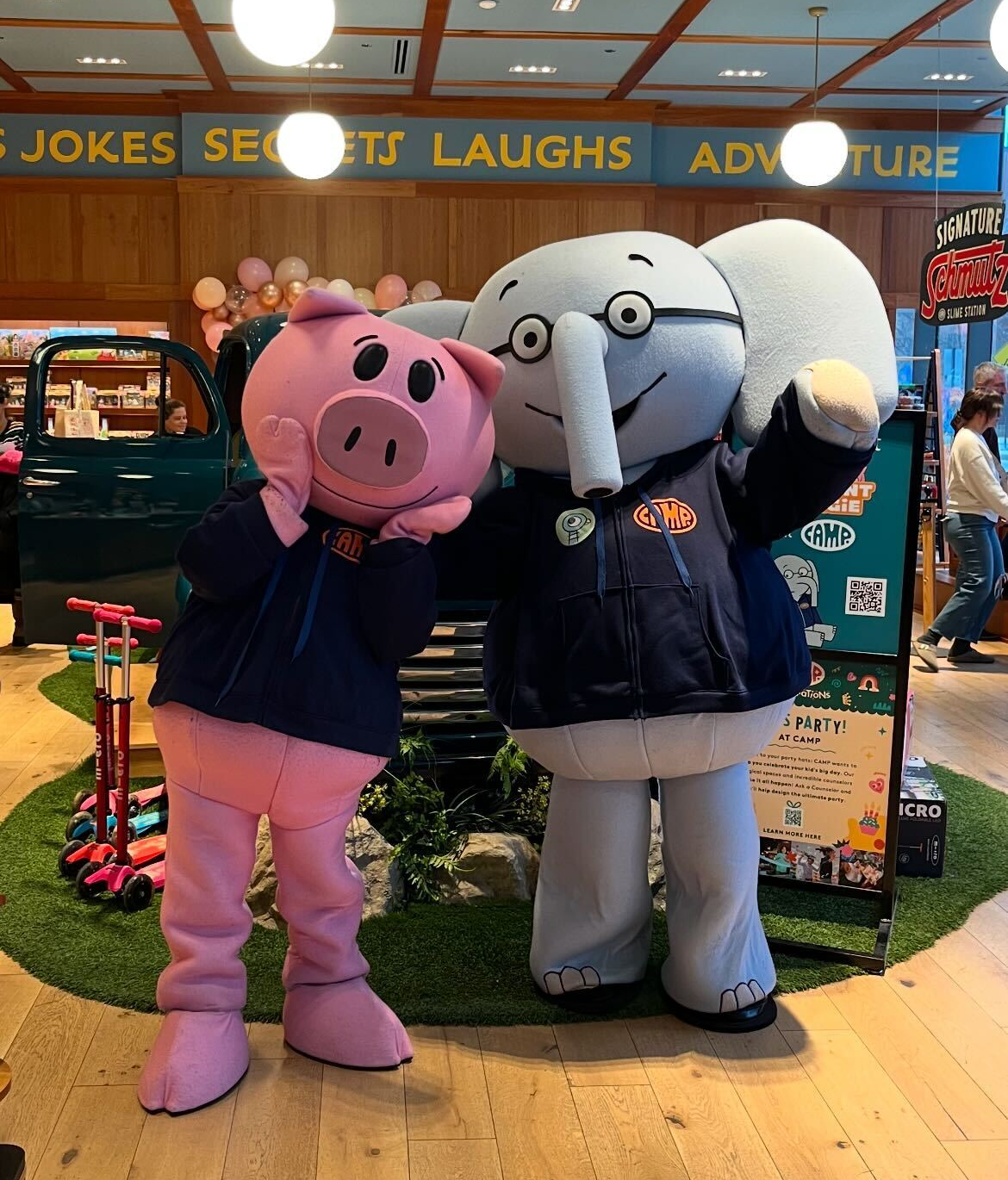 Elephant & Piggie characters inside a retailer store