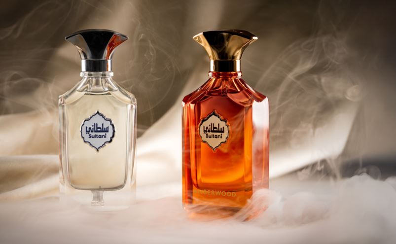 two fragrance bottles on display 