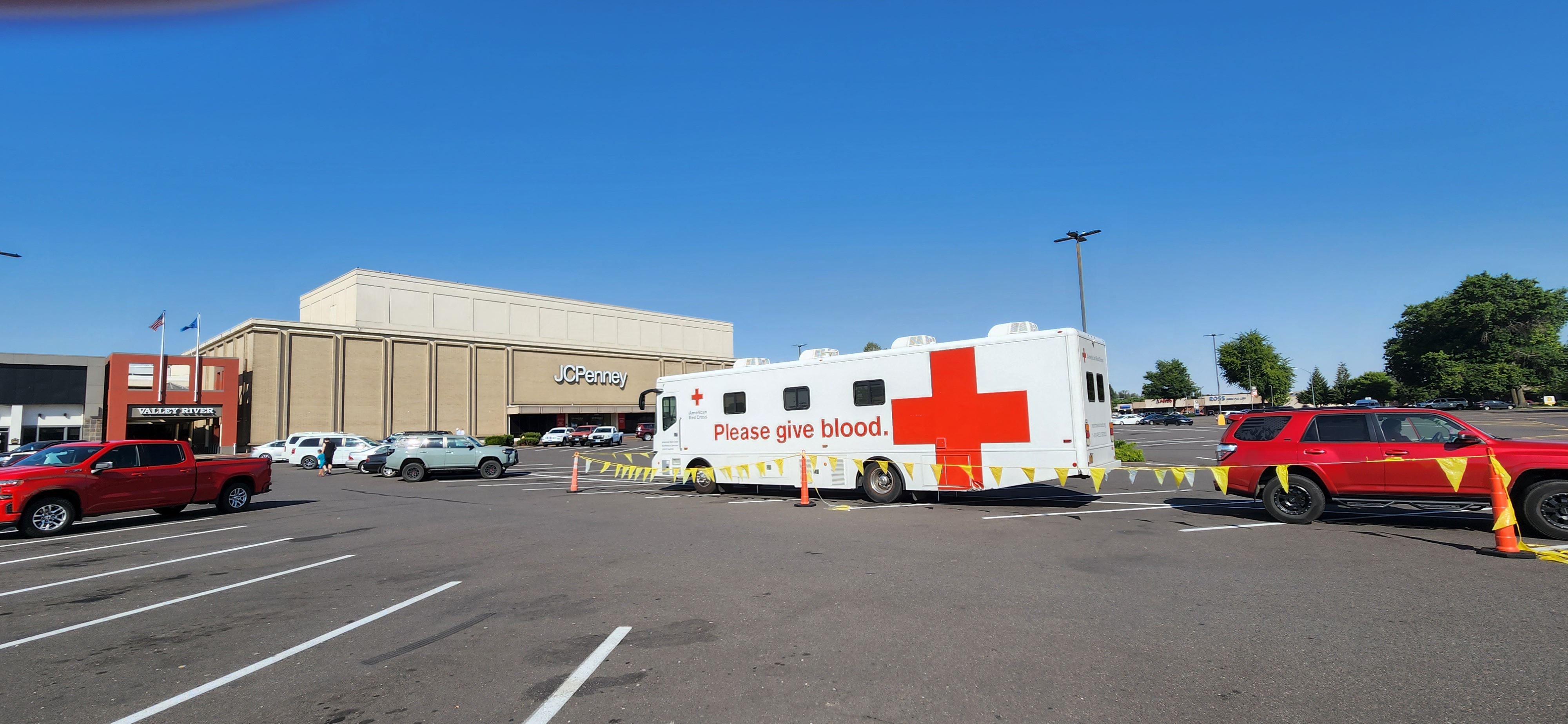Red Cross Blood Mobile in a parking lot