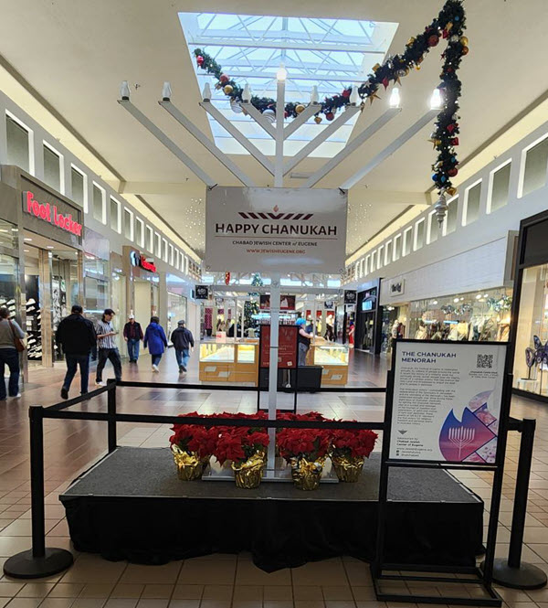 The Chanukah Menorah on display inside of a mall.