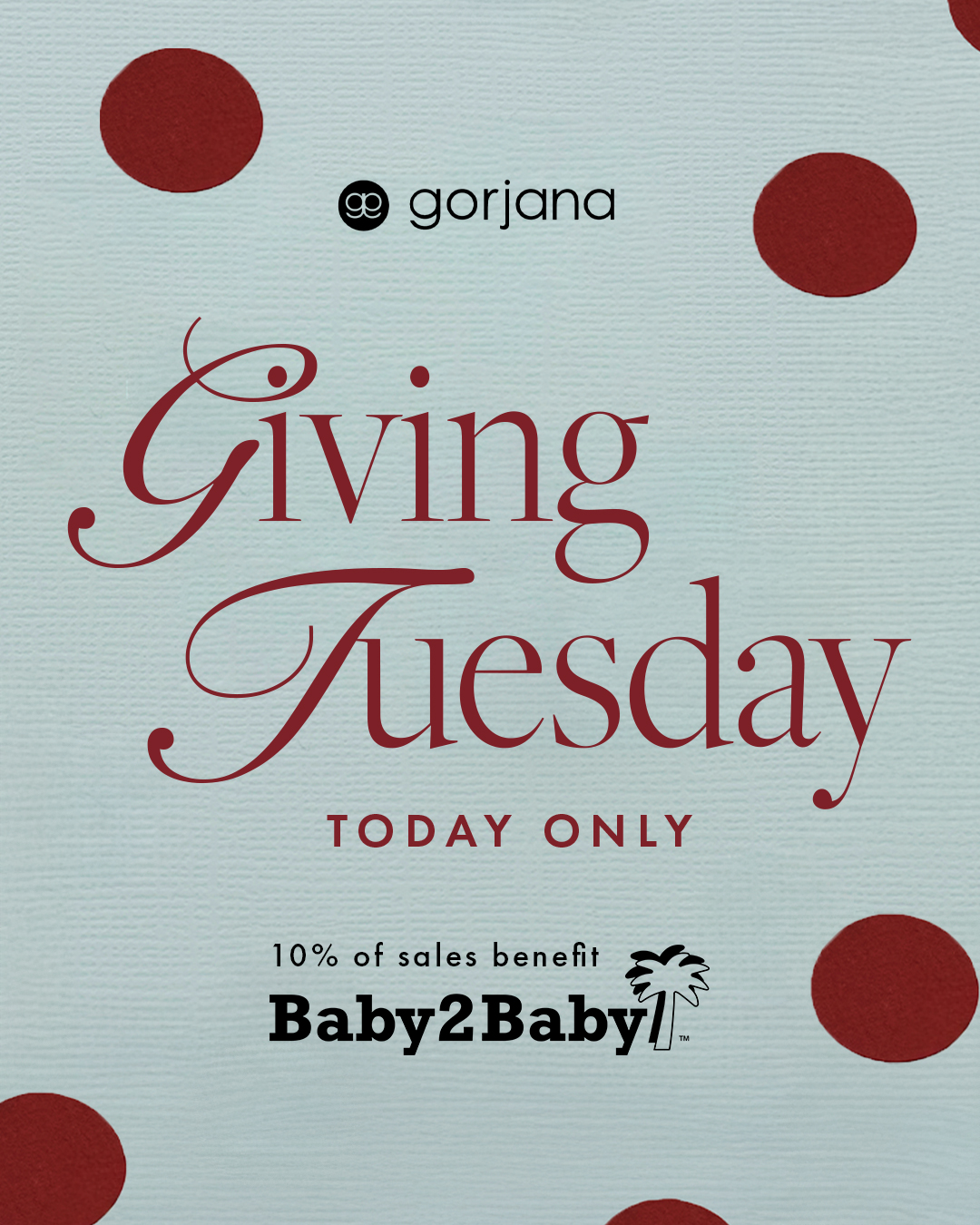 A flyer promoting the Baby2Baby Giving Tuesday promotion with Gorjana