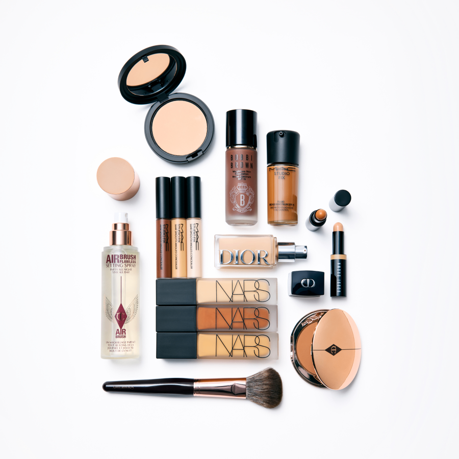 Nars, Dior and Mac Cosmetics displayed on a white background