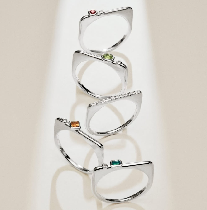 Mejuri silver rings with gem stones
