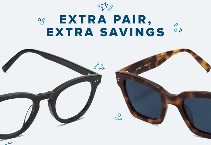 Two pairs of Warby Parker glasses