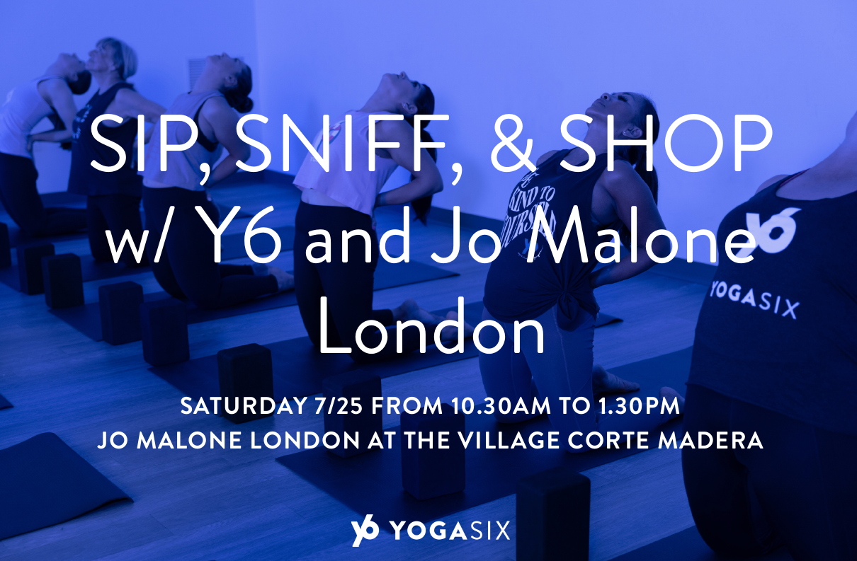 Blue flyer promoting the Yoga 6 event at Jo Malone London