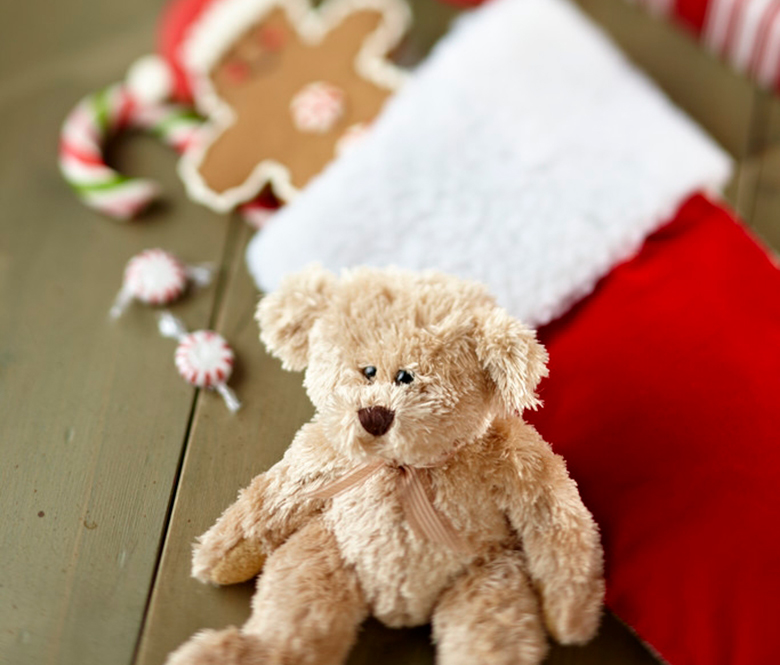 teddy bear with christmas stocking
