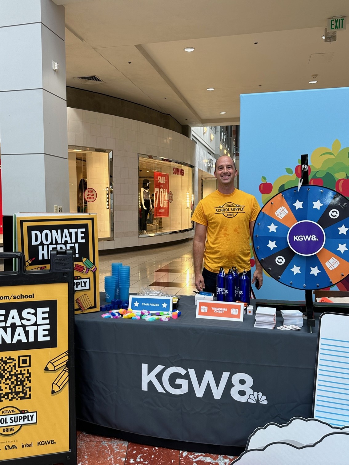 an image of a booth for the KGW school supply drive