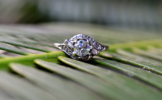 diamond ring on a leaf