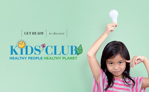 Get ready to discover kids club healthy people healthy planet.
Photo of little girl holding a light bulb over her head
