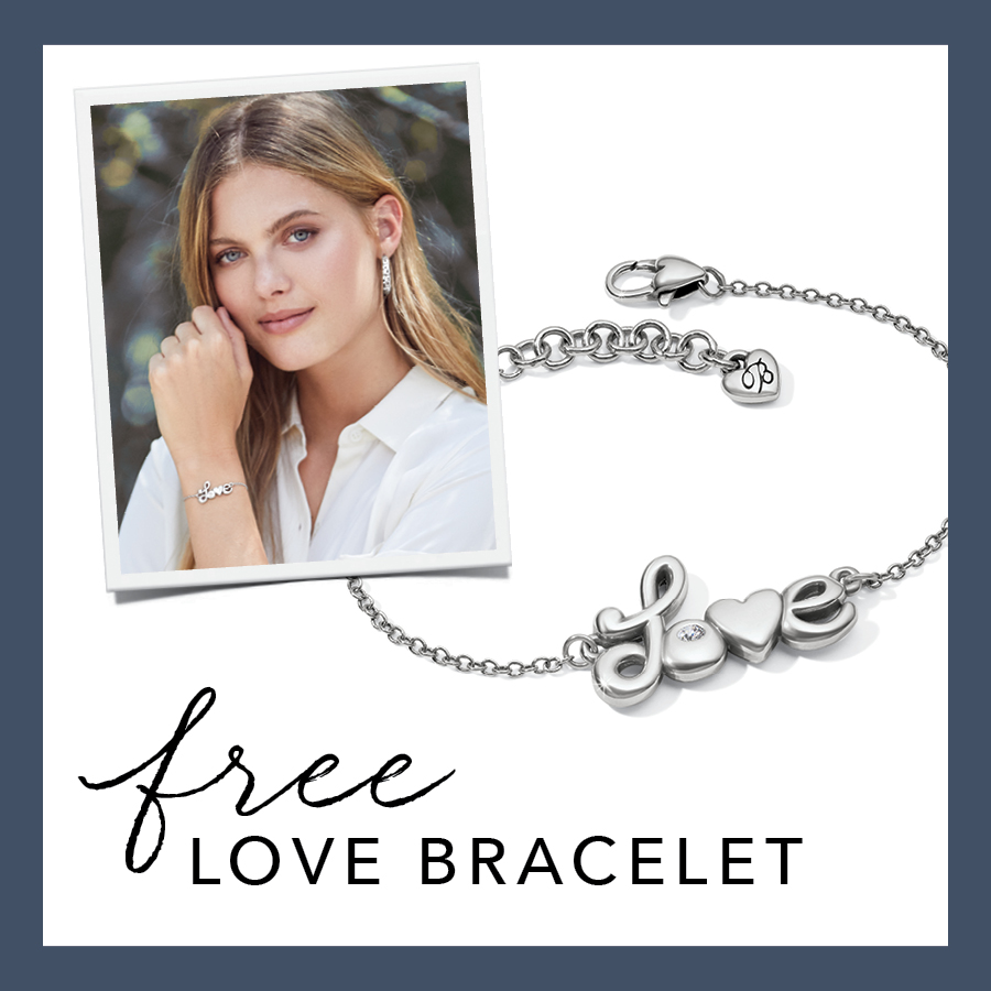 Image: Picture of woman wearing Love bracelet. Love Bracelet shown with text: free LOVE BRACELET
