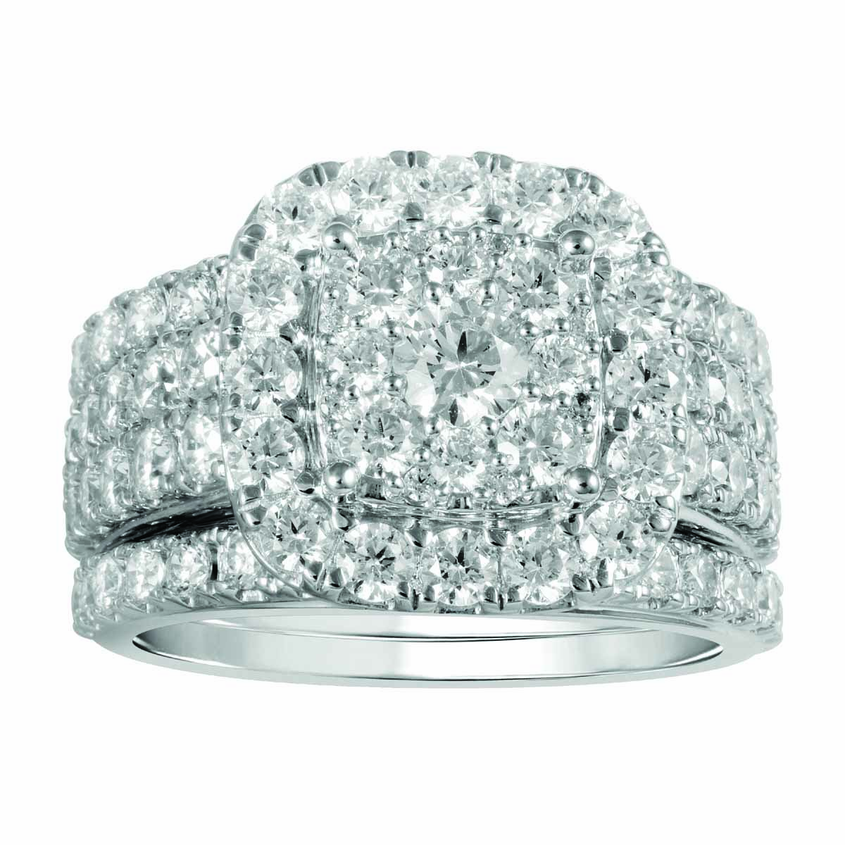 Diamond ring with round diamonds around band set in white gold