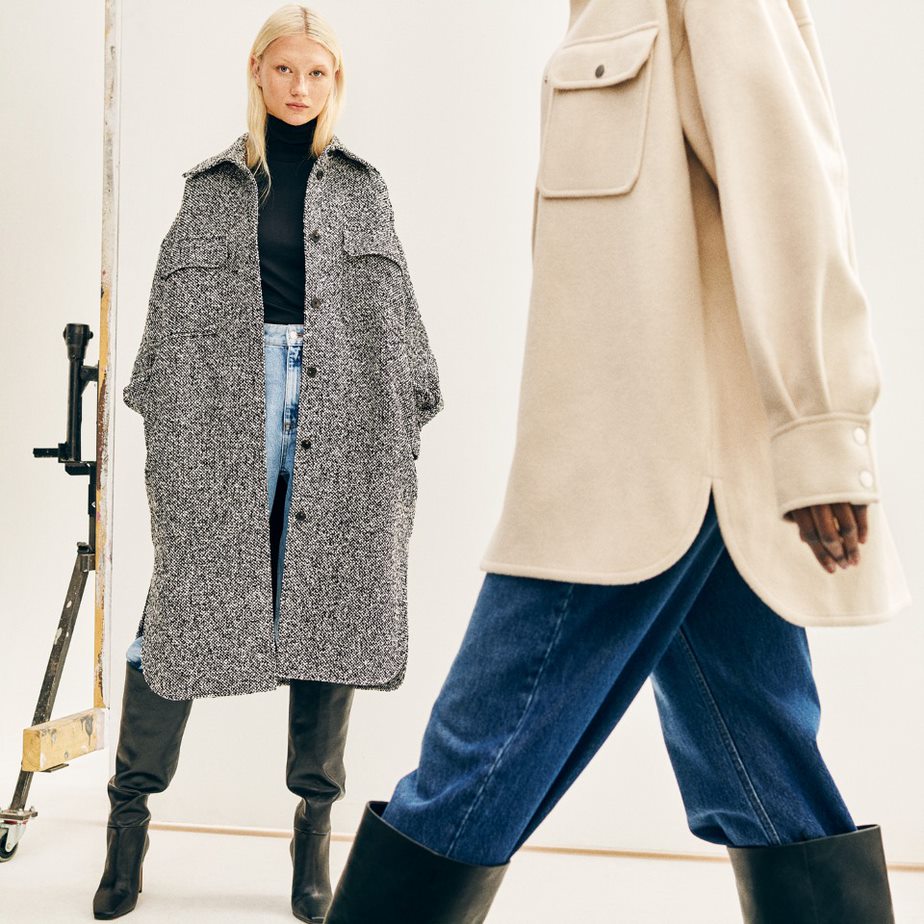 Two people wearing long coats