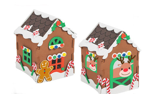 Decorated Reindeer Stable and Gingerbread House.