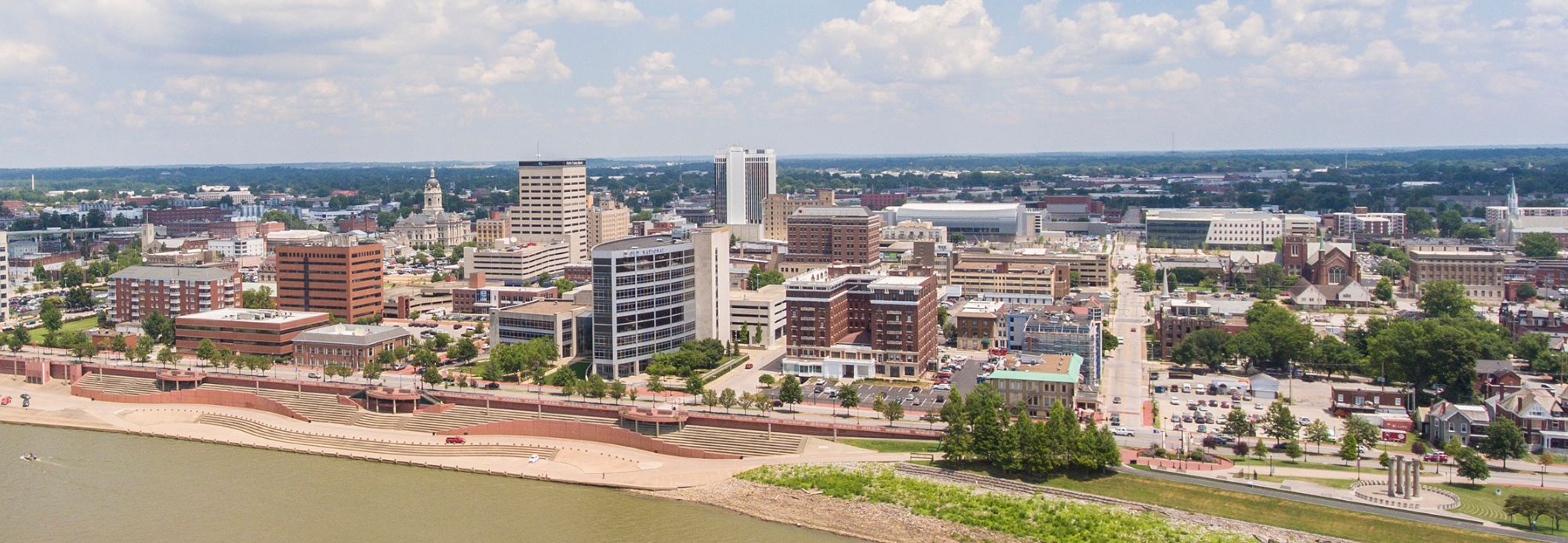 Aerial shot of the Evansville Riverfront.                     