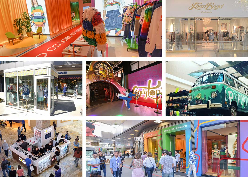 Collage of seven different pop-up activations within the Macerich portfolio