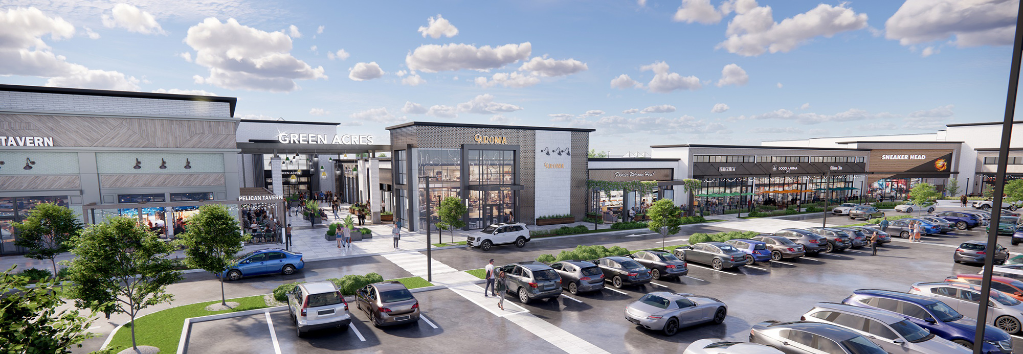 An aerial rendering of the redeveloped Green Acres
