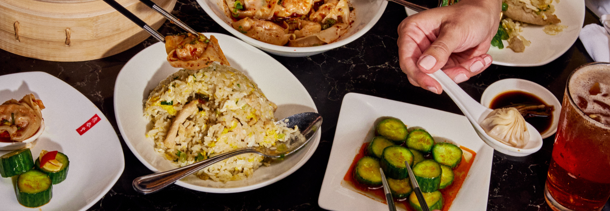 tablescape of food from din tai fung