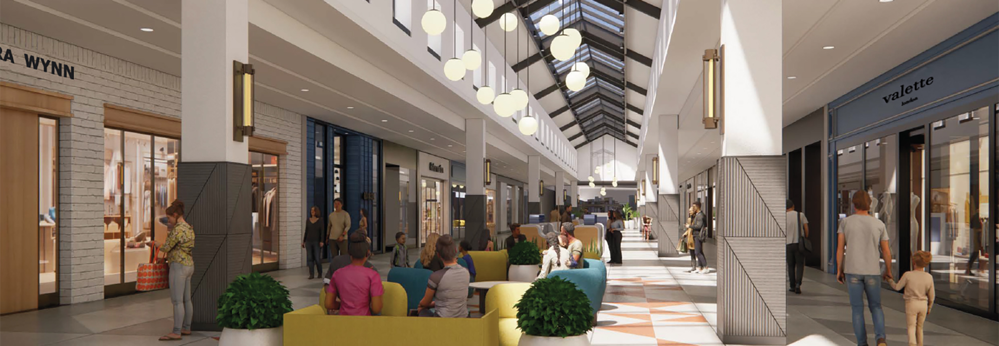 A rendering of a refreshed corridor at Stonewood Center
