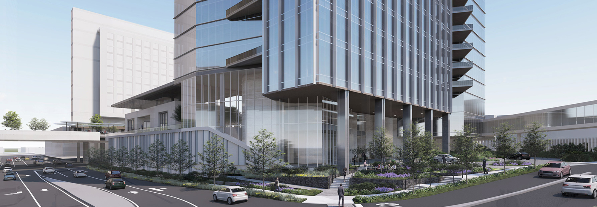 A rendering of the new office building's lower levels