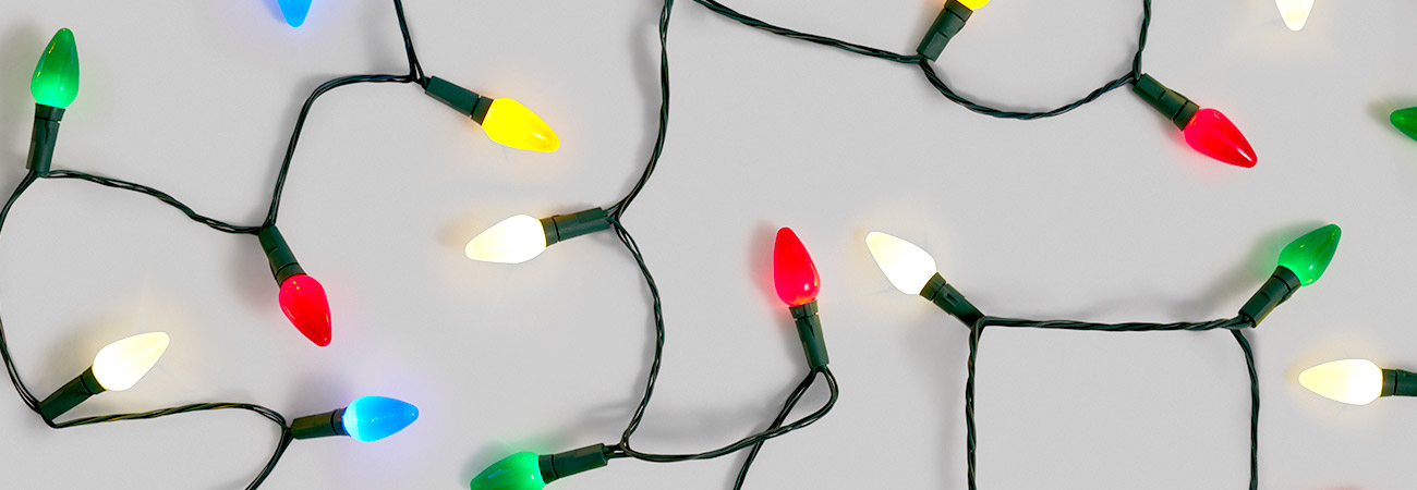 A string of illuminated holiday lights