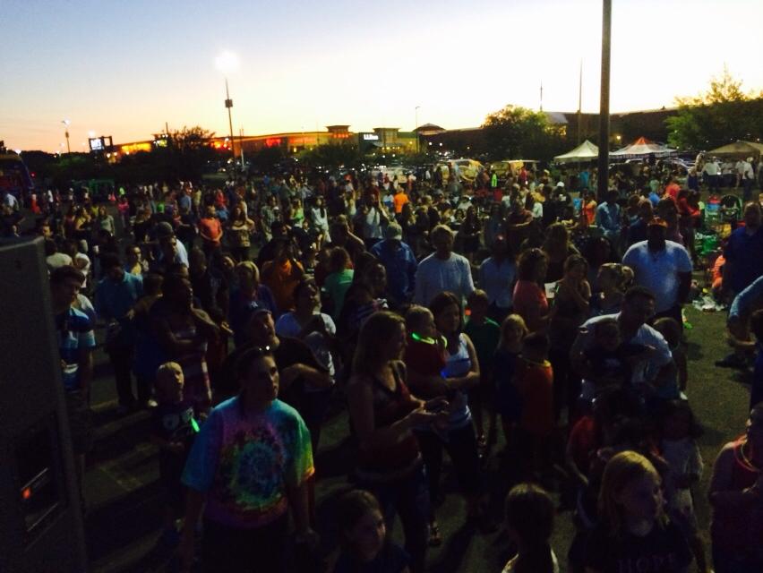 Outside in parking lot prior to fireworks starting.