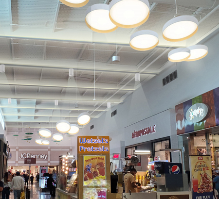 Main corridor of the mall featuring new lighting in big circular array