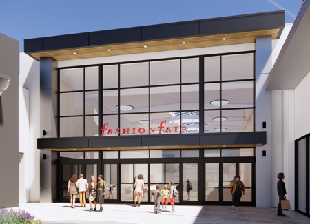 Rendering of Village entrance with big glass entryway