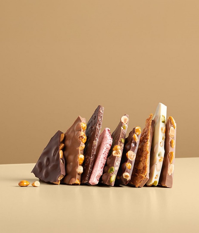 broken pieces of chocolate stacked sideways next to eachother