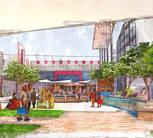 A rendering of the upcoming water feature in the Plaza at SanTan Village