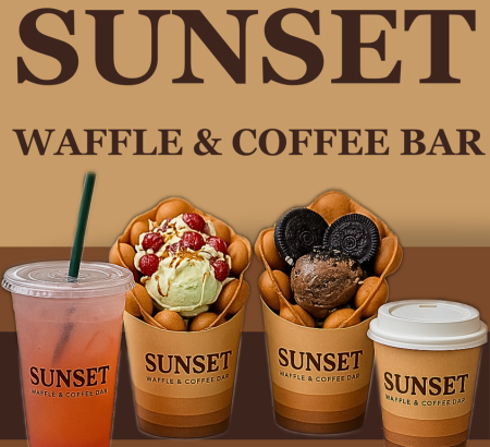 Assorted beverages and bubble waffle bowls.