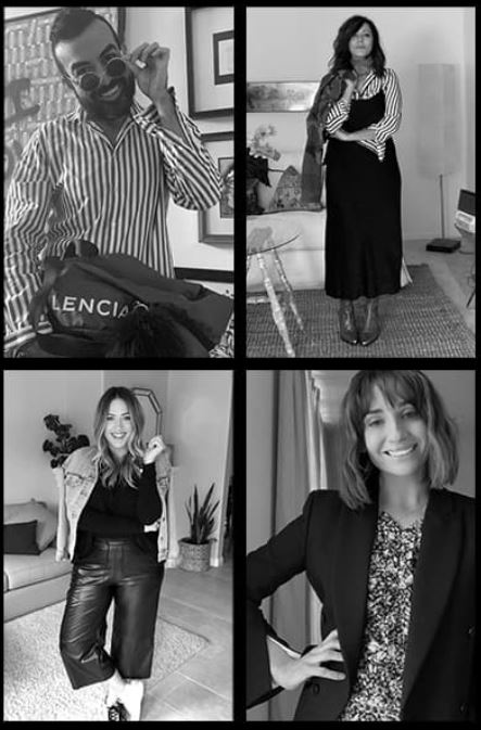 quad image of influencers in black and white