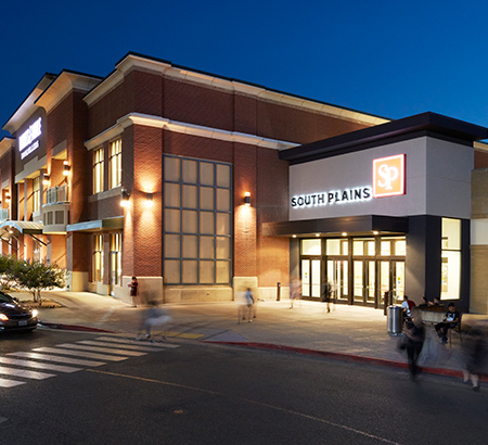 South Plains Mall's East Entrance in the evening