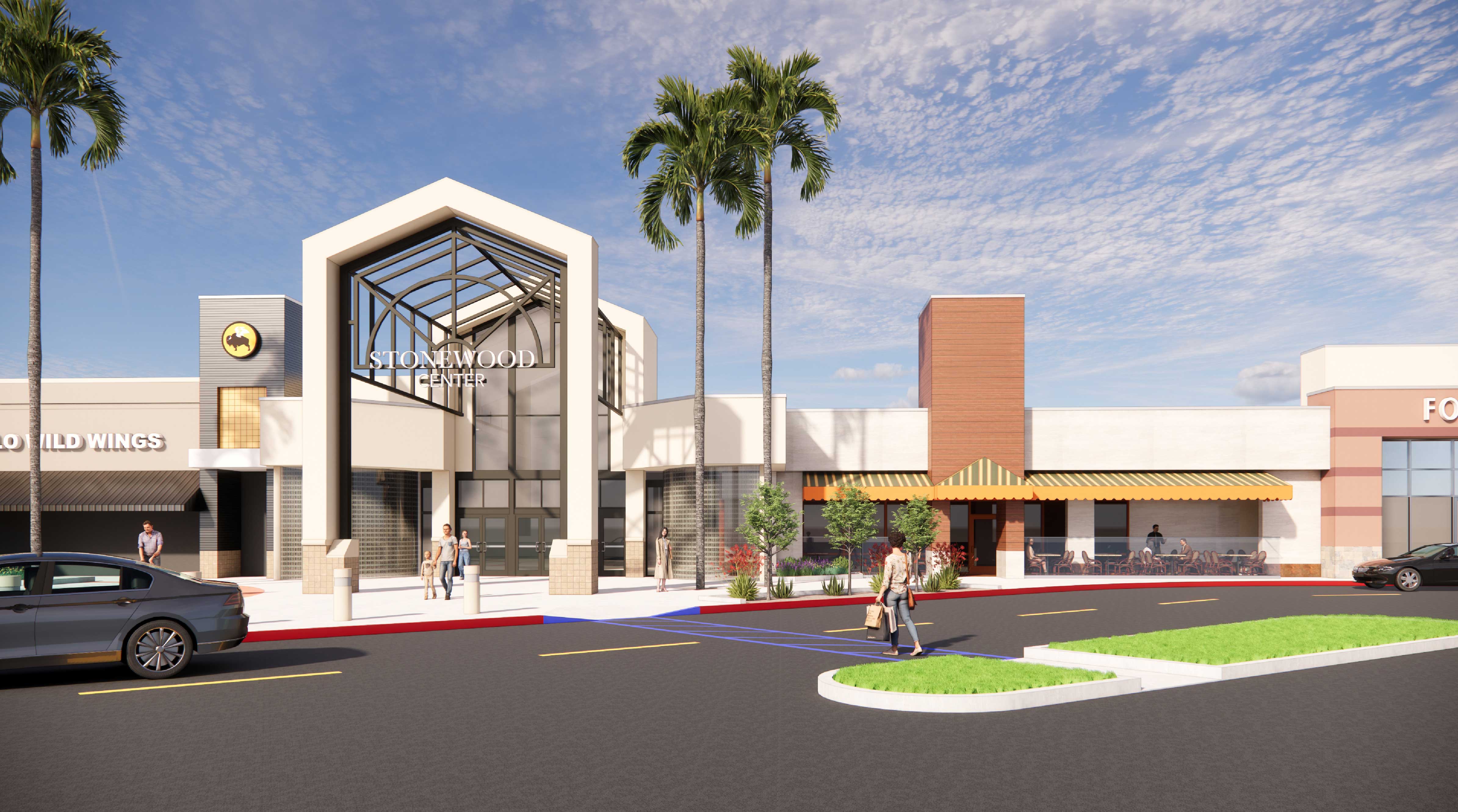 A rendering of the enhanced exterior entrance at Stonewood Center