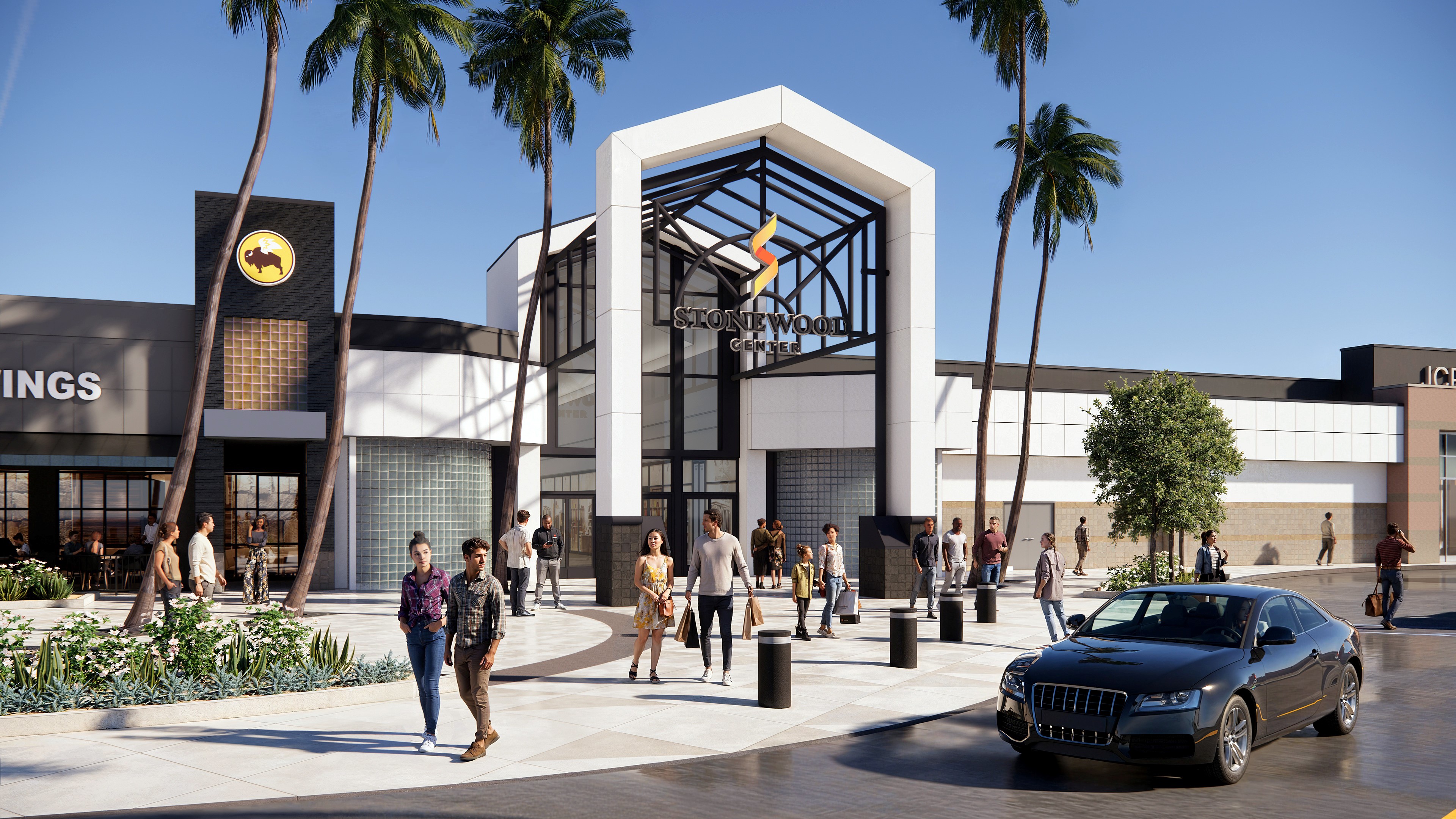 A rendering of the enhanced exterior entrance at Stonewood Center