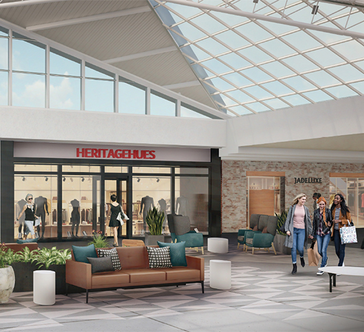 A rendering of the renovated interior area of Stonewood Center