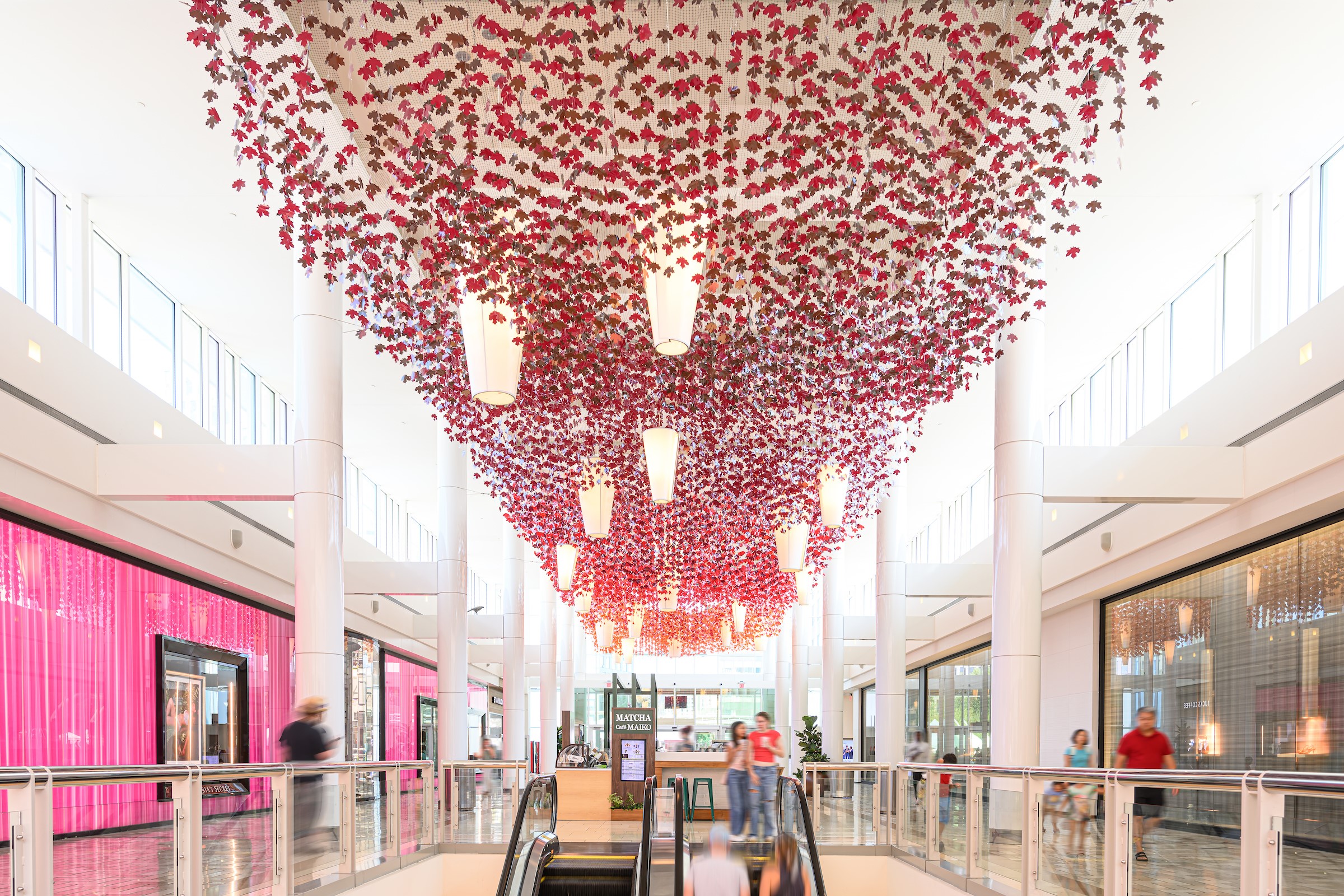 Ombre fall leaves on display as part of the Concourse Hanging Art Exhibit at Tysons Corner Center