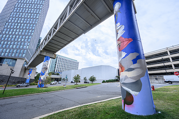 Bridge pillar wrapped in flowers