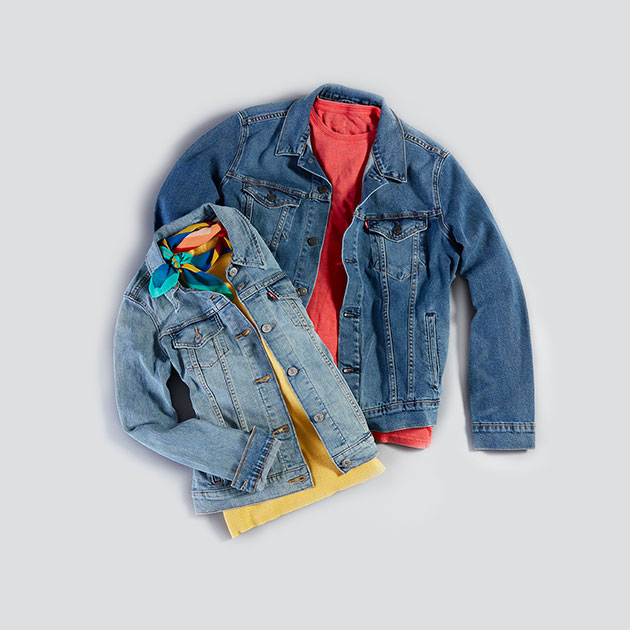 Flat lay of a boys' and girls' jean jacket
