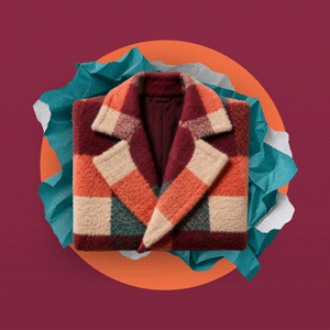 Folded coat with a colorful plaid print