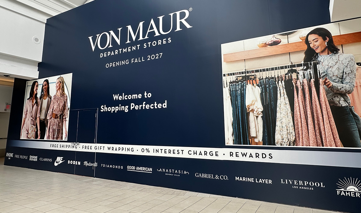 The barricade in front of the upcoming Von Maur space at Freehold Raceway Mall