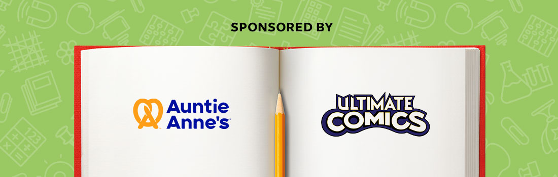 open book. sponsored by auntie anne's and ultimate comics