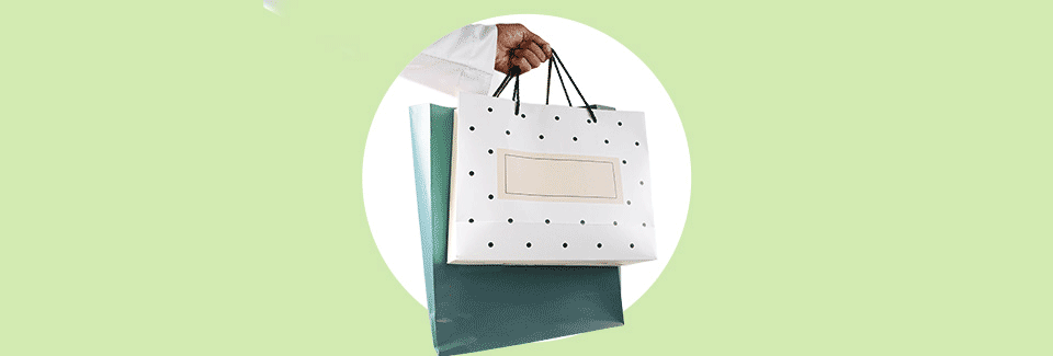 Shopper holding bags from participating mall retailers.